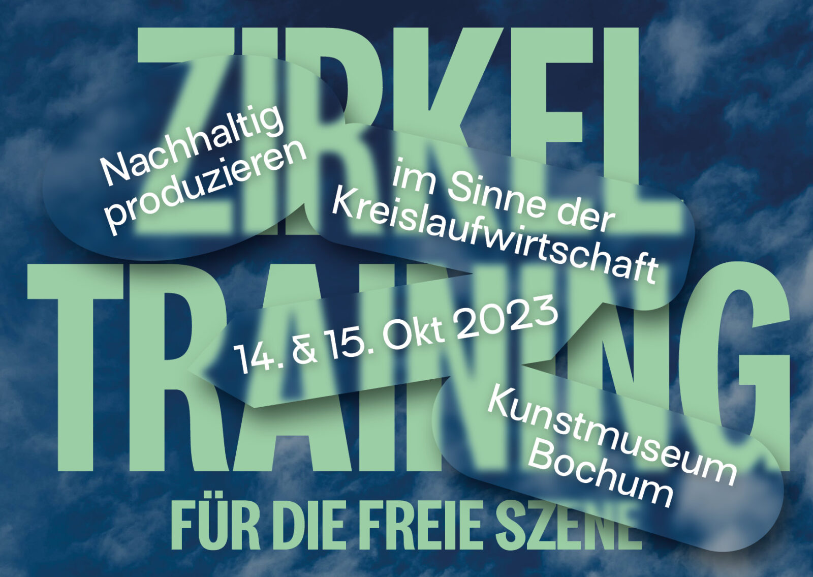 Zirkel Training Motiv, Grüne Schrift auf blauem Himmel